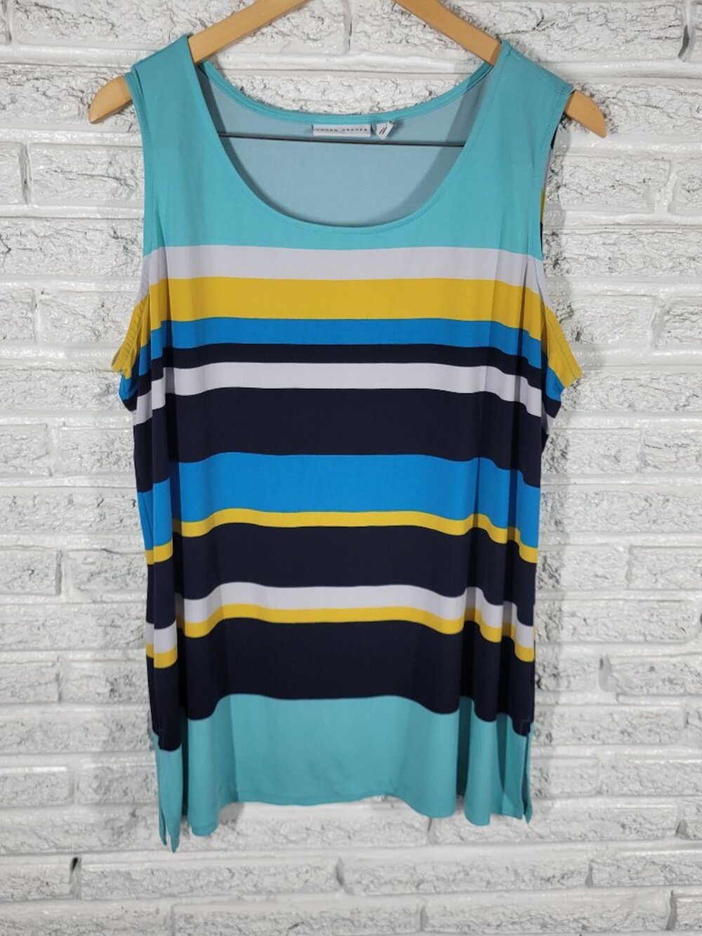 Susan Graver Women Tank Top XL Multicolor Striped Sleeveless Blouse Slit STR29E
